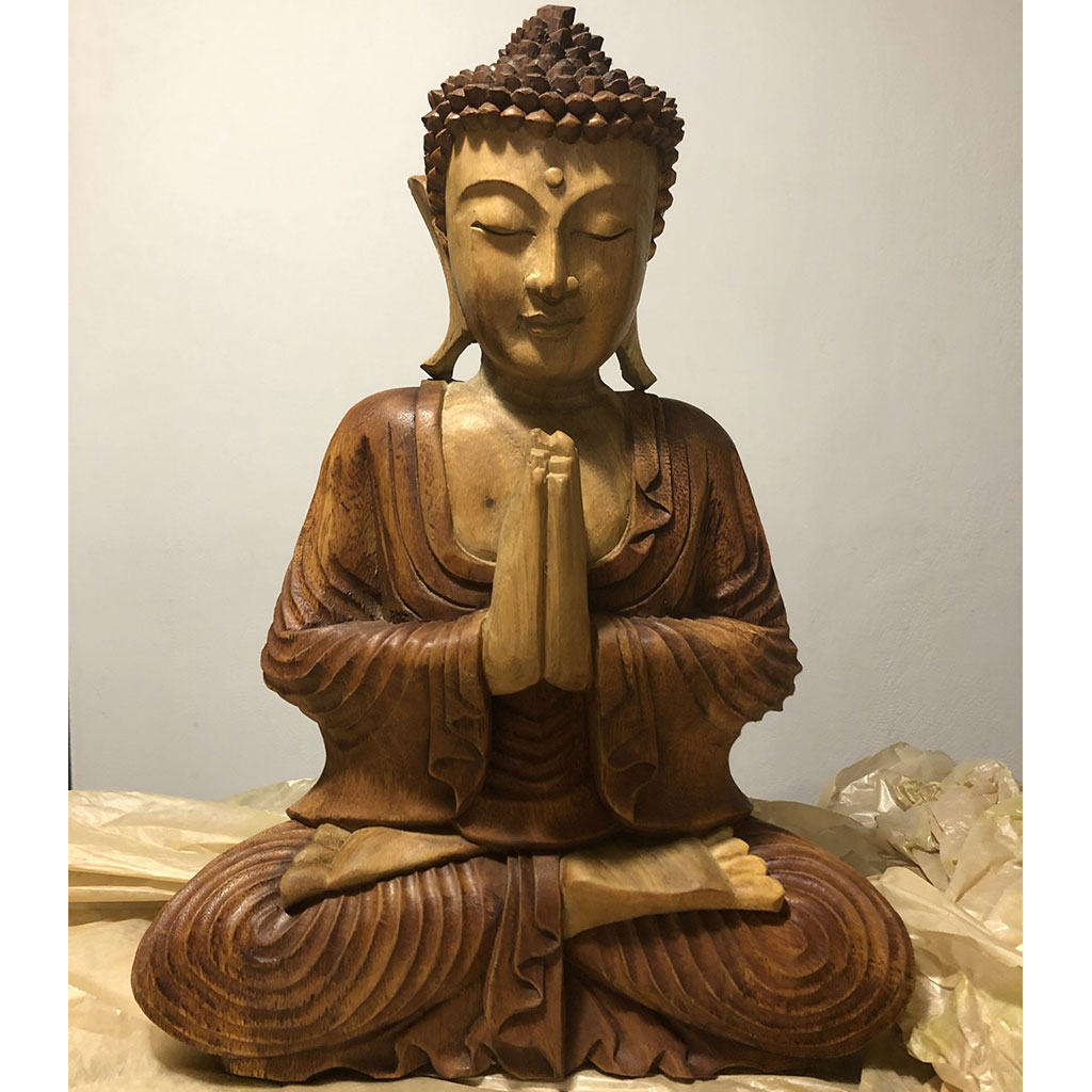 Buddha grande in legno scolpito a mano
